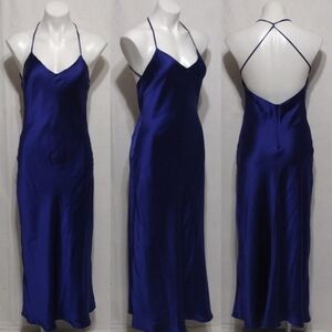 Zara Cobalt Blue Satin Slip Maxi Dress Open Back Strappy V-Neck Y2K Glam Medium